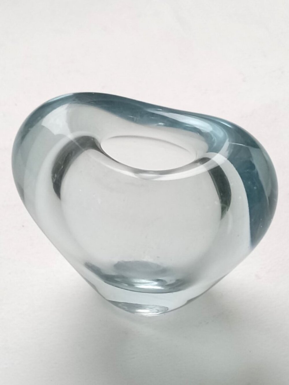 VTG MCM Holmegaard Heart Shaped Vase Per Lutken Denmark Aqua Blue Small 1950s